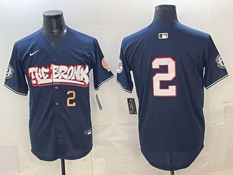 Men 2025 New York Yankees #2 Jeter Blue 4th generations Joint Name Nike MLB Jersey style 07